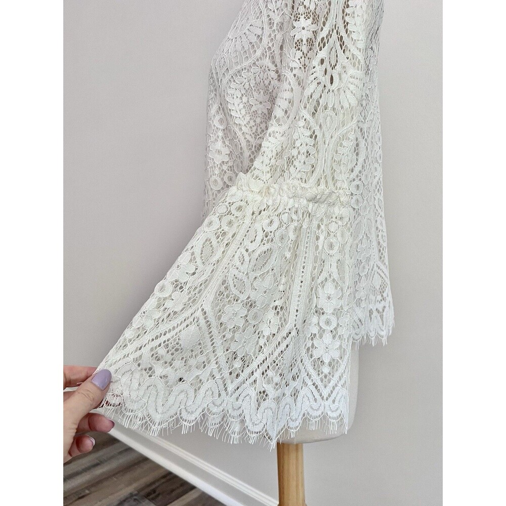 Worthington Soft Luxurious Cream Lace Bell Sleeve Blouse Top Women Sz M Boho - Picture 5 of 9